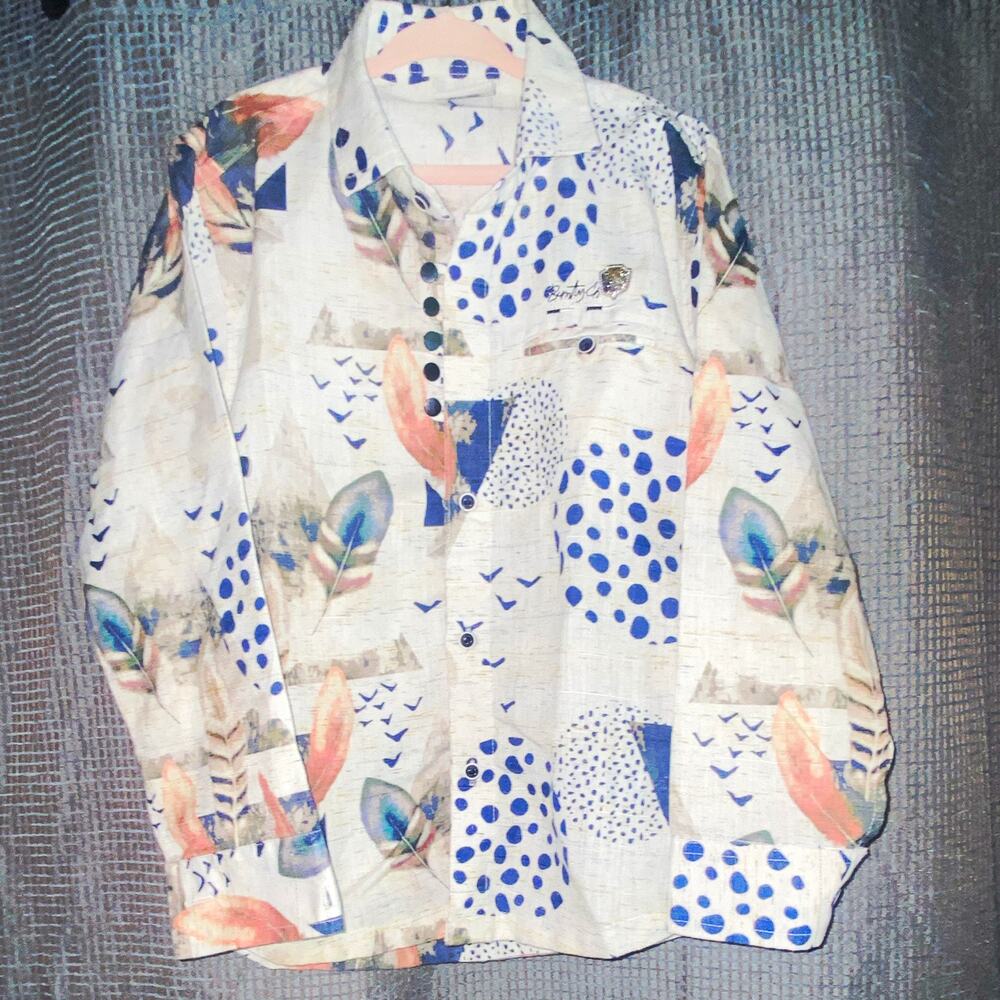 SALT Boys Size 6 Button-Up Shirt Long Sleeve Polka Dot